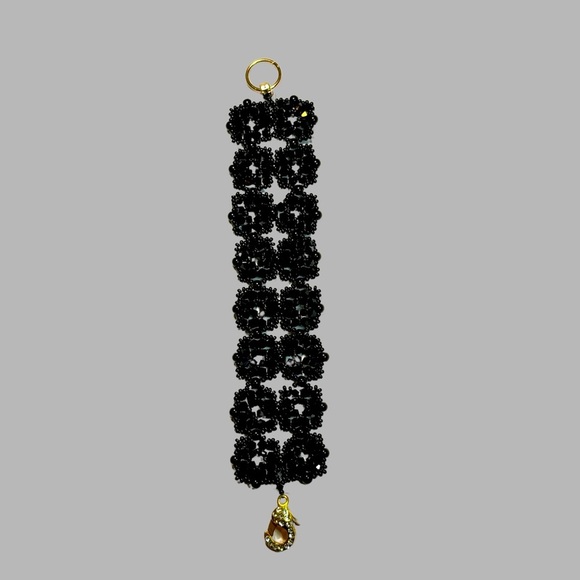 Gorgeous sparkling black cocktail handwoven cuff bracelet formal occasion - Picture 1 of 8